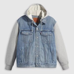Levi's Light Blue Denim Vintage Fit Trucker Jacket Gray Hoodie & Sleeves Small